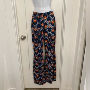 Zara Navy Wide-Leg Pants with Orange Geometric Print